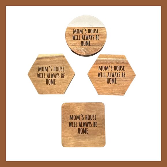 Set of 4 Wooden "Mom's House Will Always Be Home" Coasters | Mother's Day Gift - Picture 1 of 3